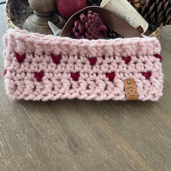 Mini Heart Crochet Head Band, Ear Warmer, Winter, Warm, Fall - Picture 1 of 5